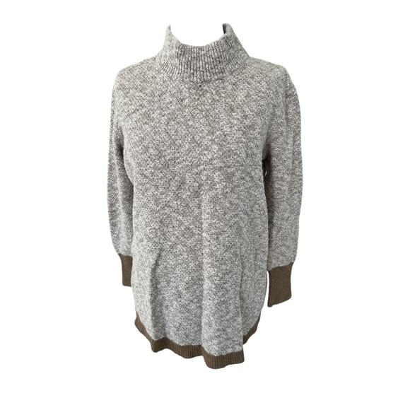 LL Bean Signature Mock Neck Sweater Two Toned Tan Cotton Linen Curved Hem M - Picture 8 of 10